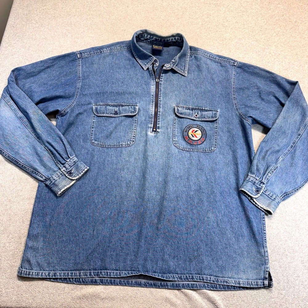 Vintage Karl Kani Jeans Denim Half Zip Pullover Shirt Jacket XL Hip Hop 90s